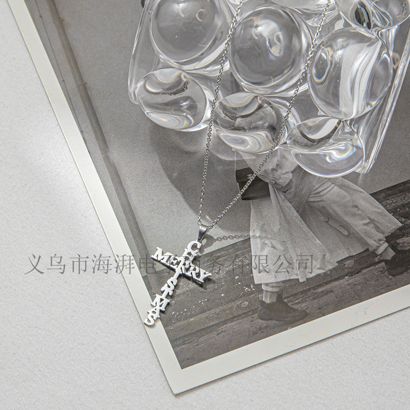 Accessories Small Letters MerryChrismas Necklace Women's Cross Necklace Women