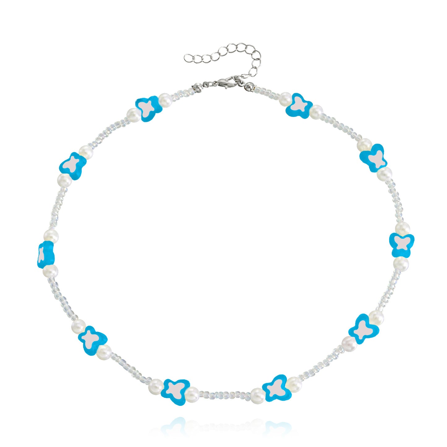 Jewelry Mini Color Butterfly Transparent White Rice Bead Necklace Female Y2K Small Fresh Imitation Pearl Necklace