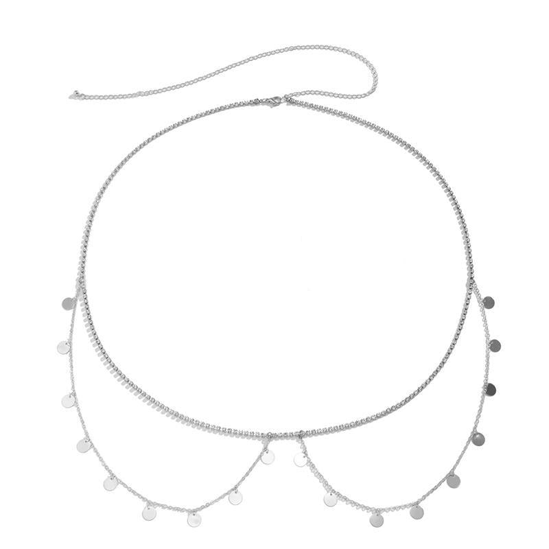 Sexy popular metal sequin waist chain female hip-hop simple ins tassel diamond claw chain body chain