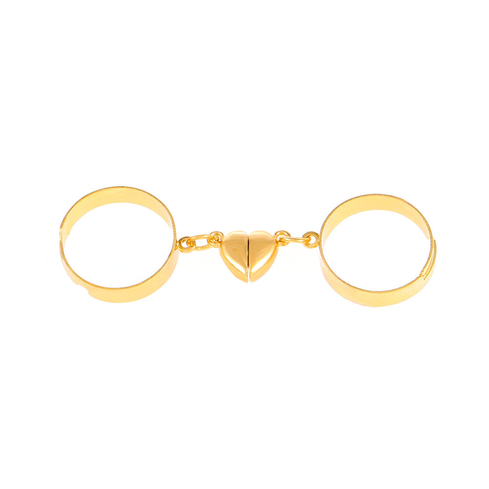 Fashion Chain Stitching Magnetic Love Ring Simple Adjustable Opening Plain Circle Ring Couple Ring