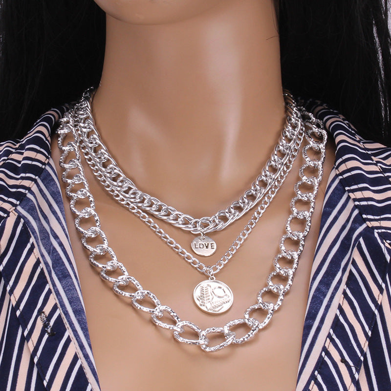 Multi-layer necklace female ins cold hip-hop fashion simple design trend letter pendant
