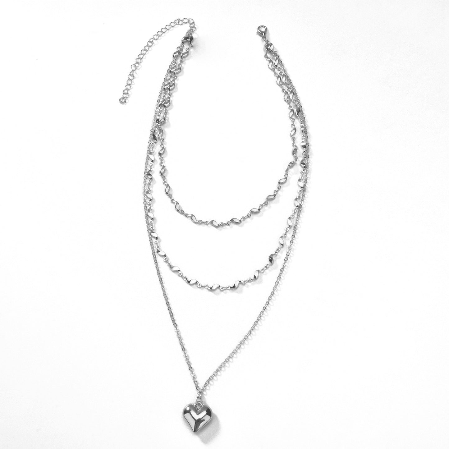 Jewelry fashion glossy three-dimensional love pendant necklace women's multi-layer S-shaped chain peach heart necklace