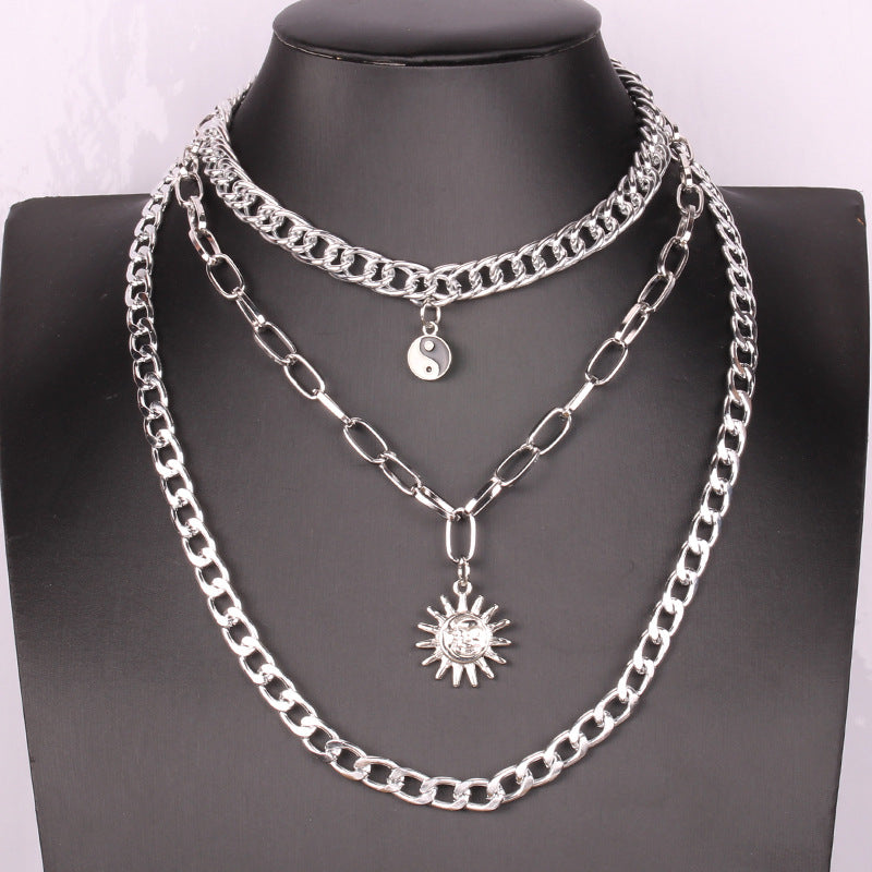 Sun flower necklace ins cold dripping oil Tai Chi decorative clavicle chain personality exaggerated necklace