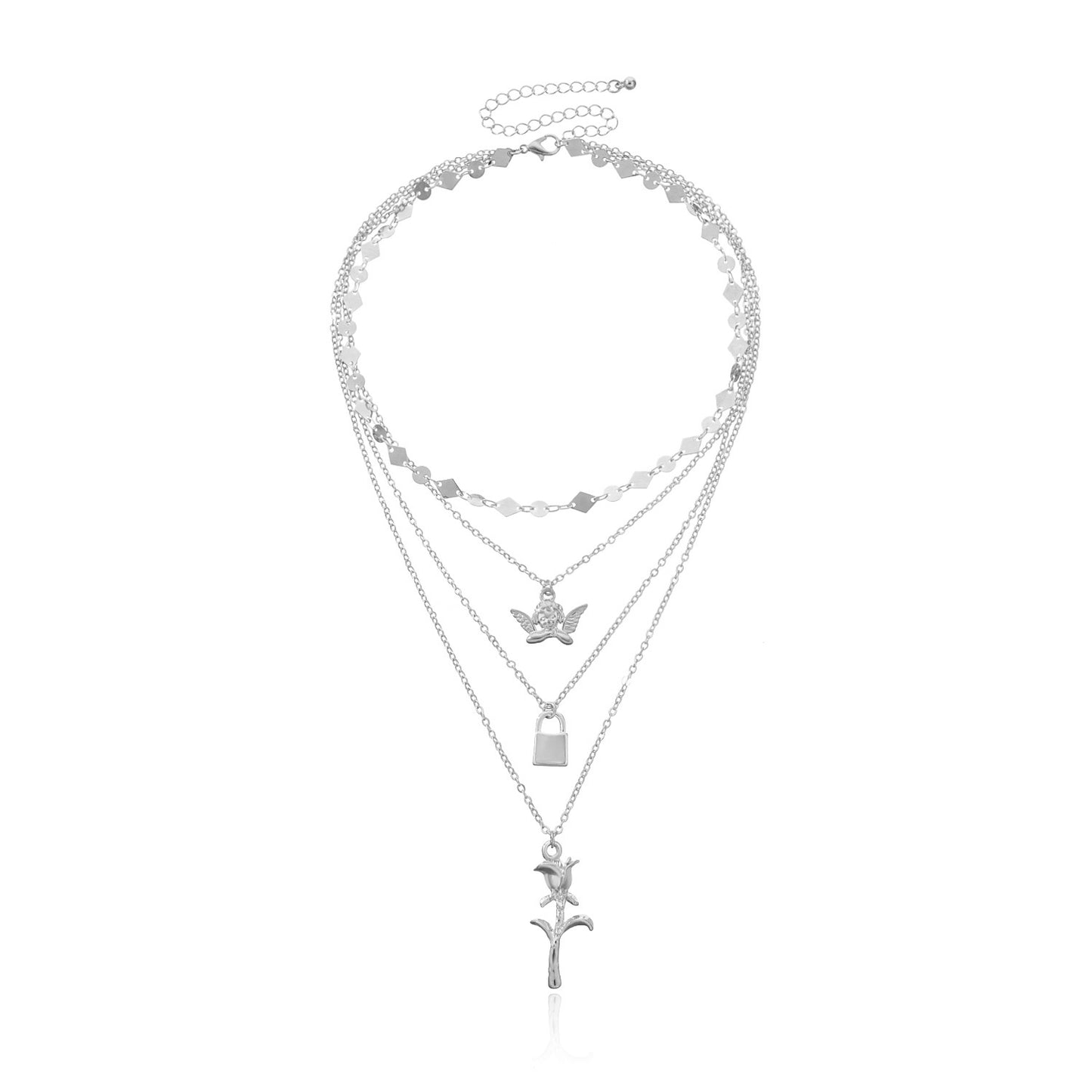 Jewelry Simple Harajuku Multi-layer Angel Lock Rose Pendant Fashion Personality Small Circle Necklace