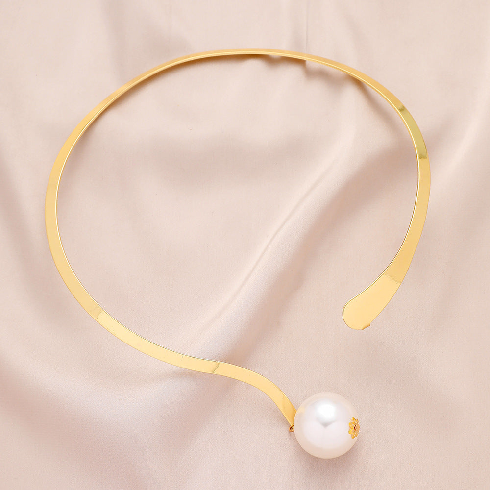 Exaggerated Fashion Pearl Necklace Simple Versatile Small Gold Bead Open Necklace Exquisite Clavicle Chain Jewelry Female