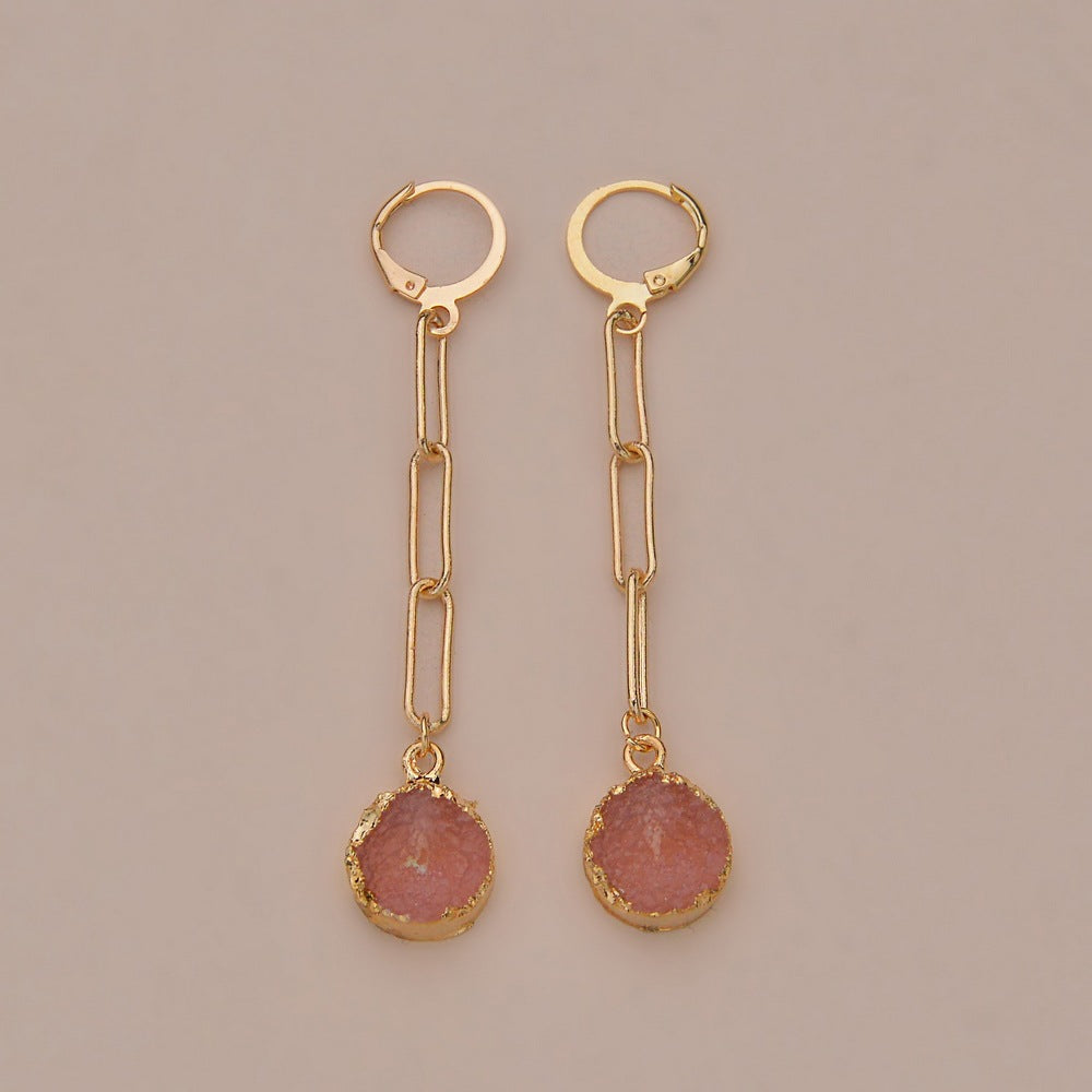 Fashion Retro Resin Bezel Earrings Long Chain Earrings Women Accessories