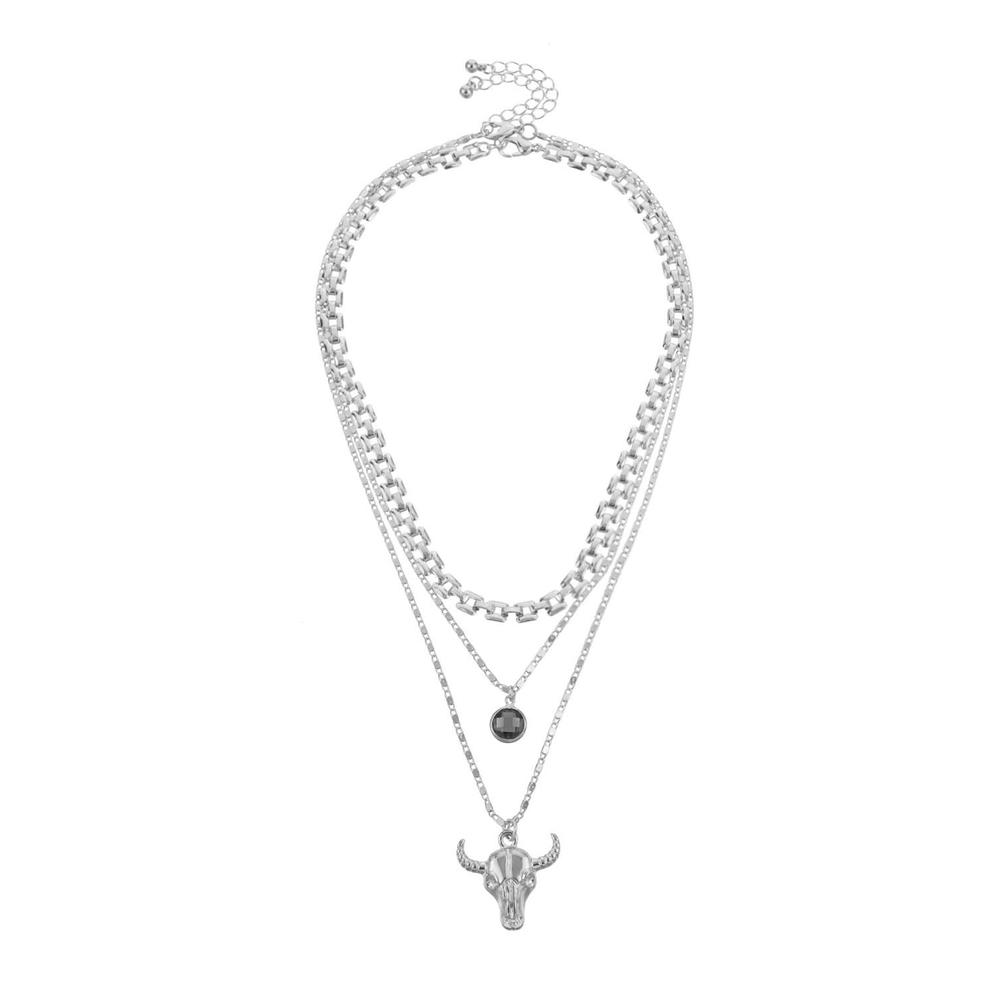 Jewelry fashion double-layer trend bull head ladies necklace personality ruby temperament popular