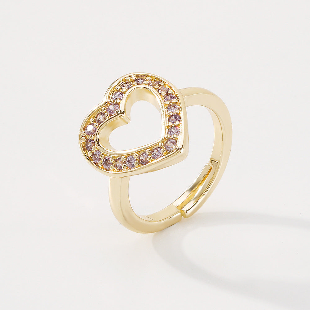 ZR84 Jewelry Simple Fashion Geometric Love Ring Retro Creative Color Diamond Ring