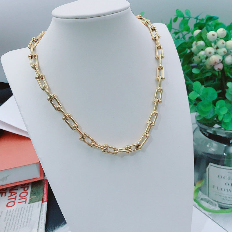 18K Jewelry Women's T Home U-shaped Bracelet Titanium Steel Horseshoe Buckle Necklace Paper Clip Clavicle Chain