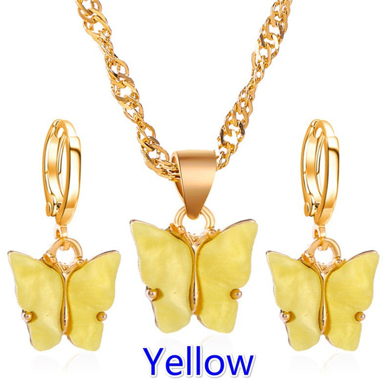 Fashion Explosion Acrylic Butterfly Earrings Necklace Set 2 Pieces Set Jewelry