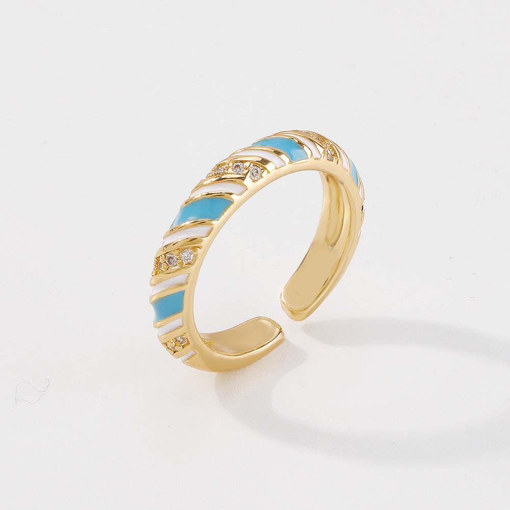 ZR28 fashion niche ring geometric drop oil indifferent ring simple creative zircon jewelry female