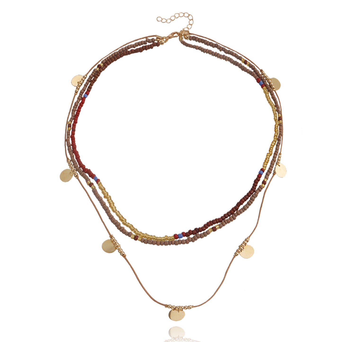 Jewelry bohemian color rice bead disc necklace female niche design ins beaded necklace