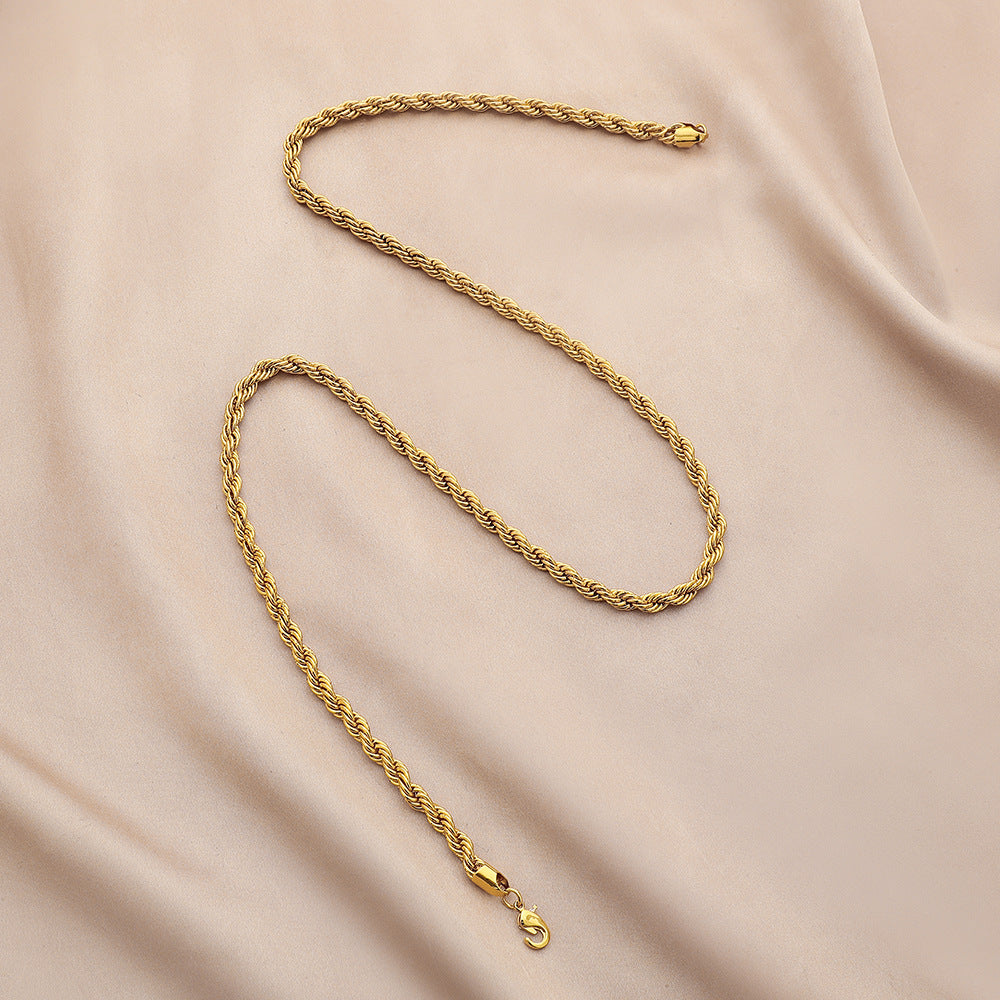Men's Personality Fashion Gold Necklace Flat Embossed Chain Simple Versatile Items Jewelry