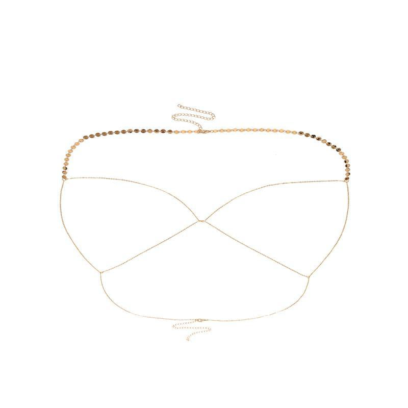 Body Chain Sexy Interest Chest Chain Summer Beach Vacation Simple Round Sequin Metal Chest Chain Clothes Accessories