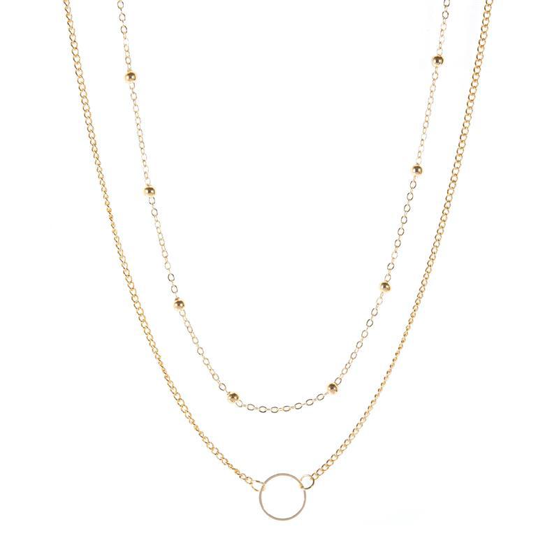 Jewelry simple and elegant creative geometric necklace necklace women's circle copper beads street shooting multi-layer necklace