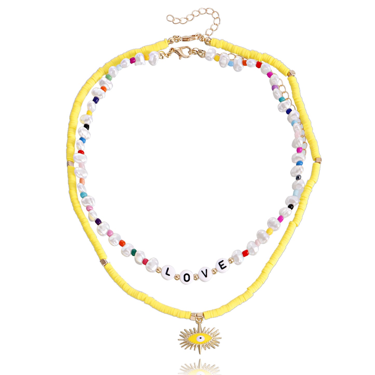 Jewelry Bohemian Alphabet Color Soft Pottery Devil's Eye Baroque Pearl Necklace Female