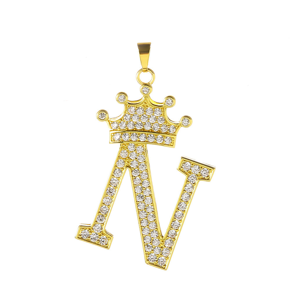 The same letter crown necklace copper micro-inlaid zircon clavicle chain punk hip-hop couple jewelry