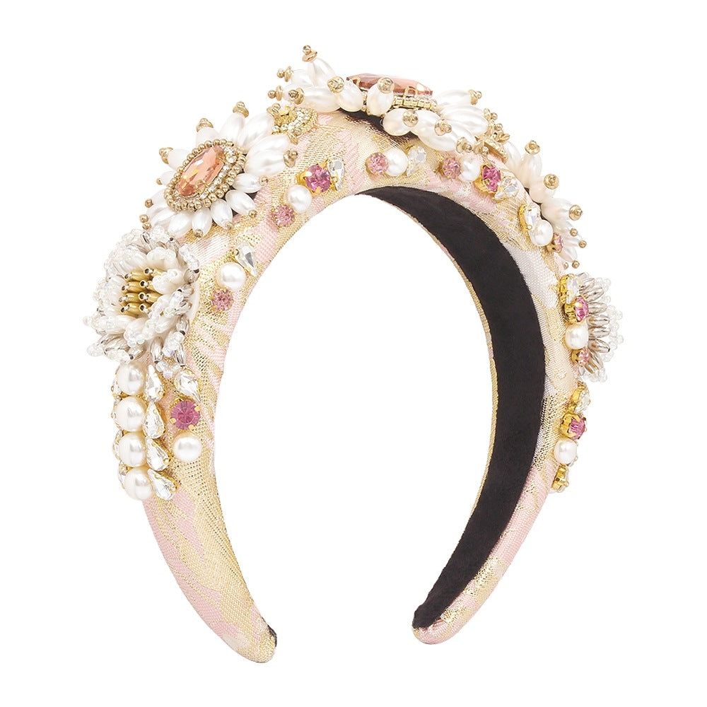 F3683 Baroque palace headband heavy industry diamond-encrusted fabric headband imitation pearl fashion light luxury hair accessories