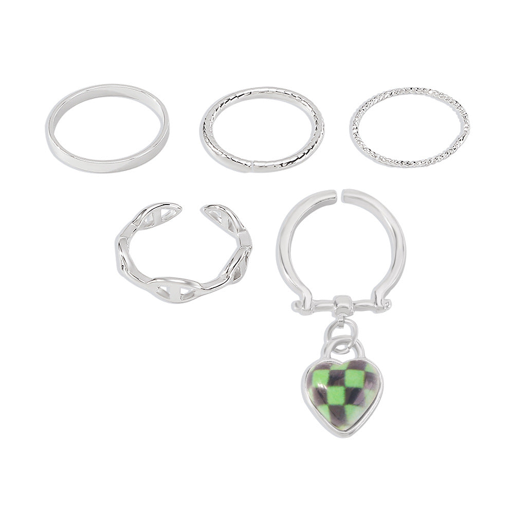 R741 Personality Jewelry Net Red Checkerboard Sweet Cool Ring Set Exaggerated Geometric Simple Ring