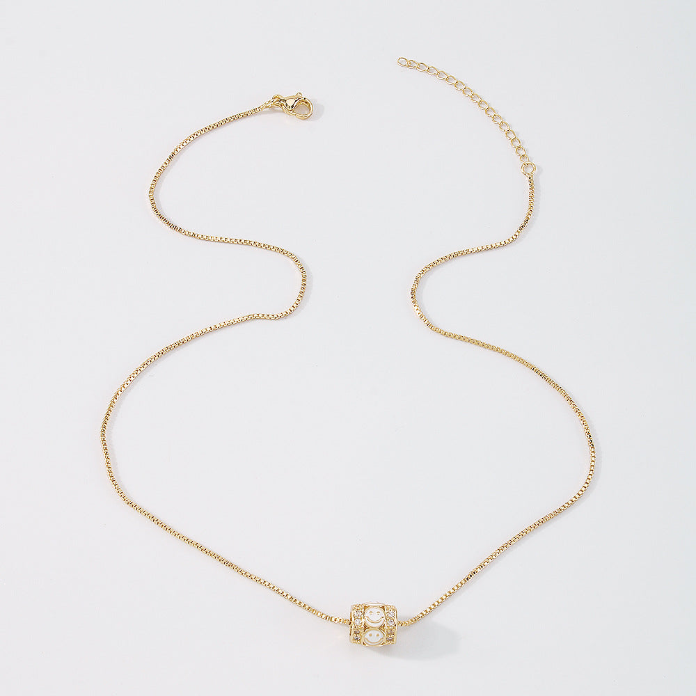 ZN45 Geometric Necklace Women's Copper Zircon Drip Oil Smile Simple Necklace Small Cylinder Fashion Necklace