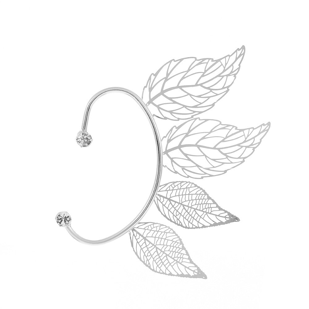Retro hollow leaf ear hanging female Mori super fairy without ear piercing wing ear bone clip ins fashion elf ear clip tide