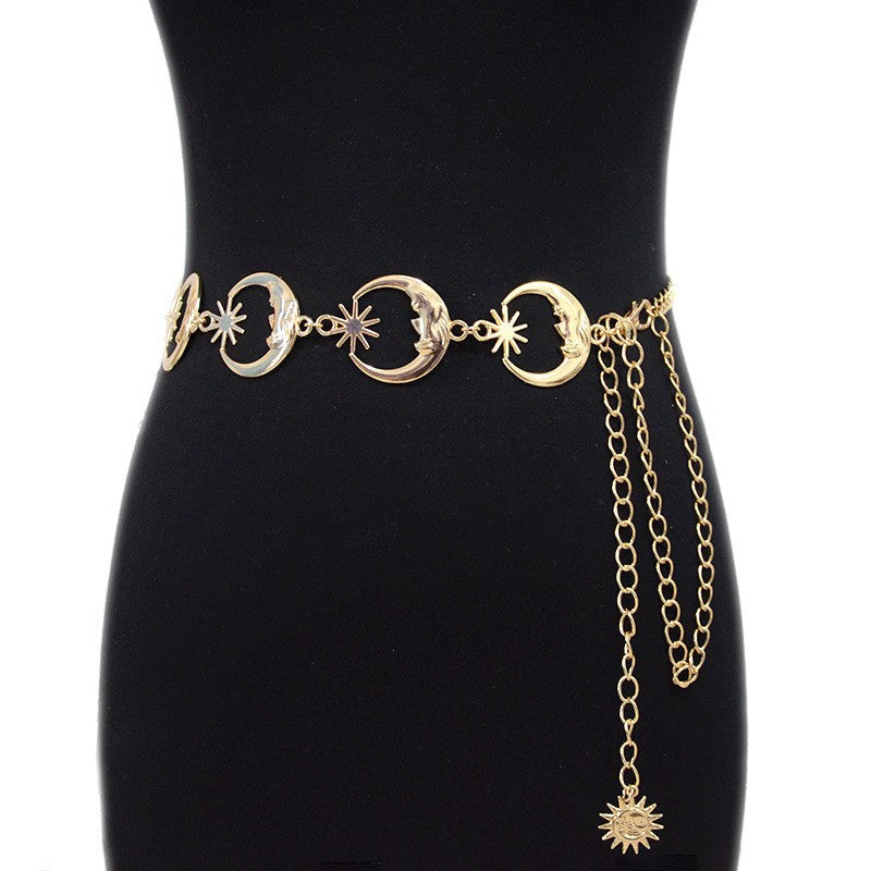 Moon metal waist chain women's sun decoration with dress ins trend simple and versatile chain waist accessories