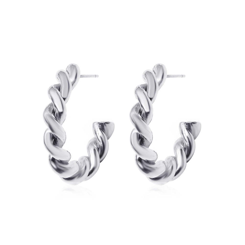 ins spiral ring earring earrings female fashion personality metal C-shaped geometric twist braided earrings female
