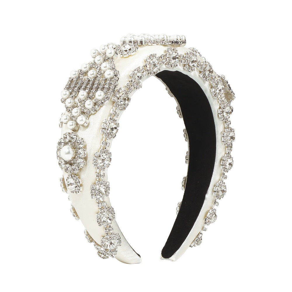 F3355 fashion personality claw chain imitation pearl flower super fairy head hoop sponge temperament wide-brimmed creative hair hoop