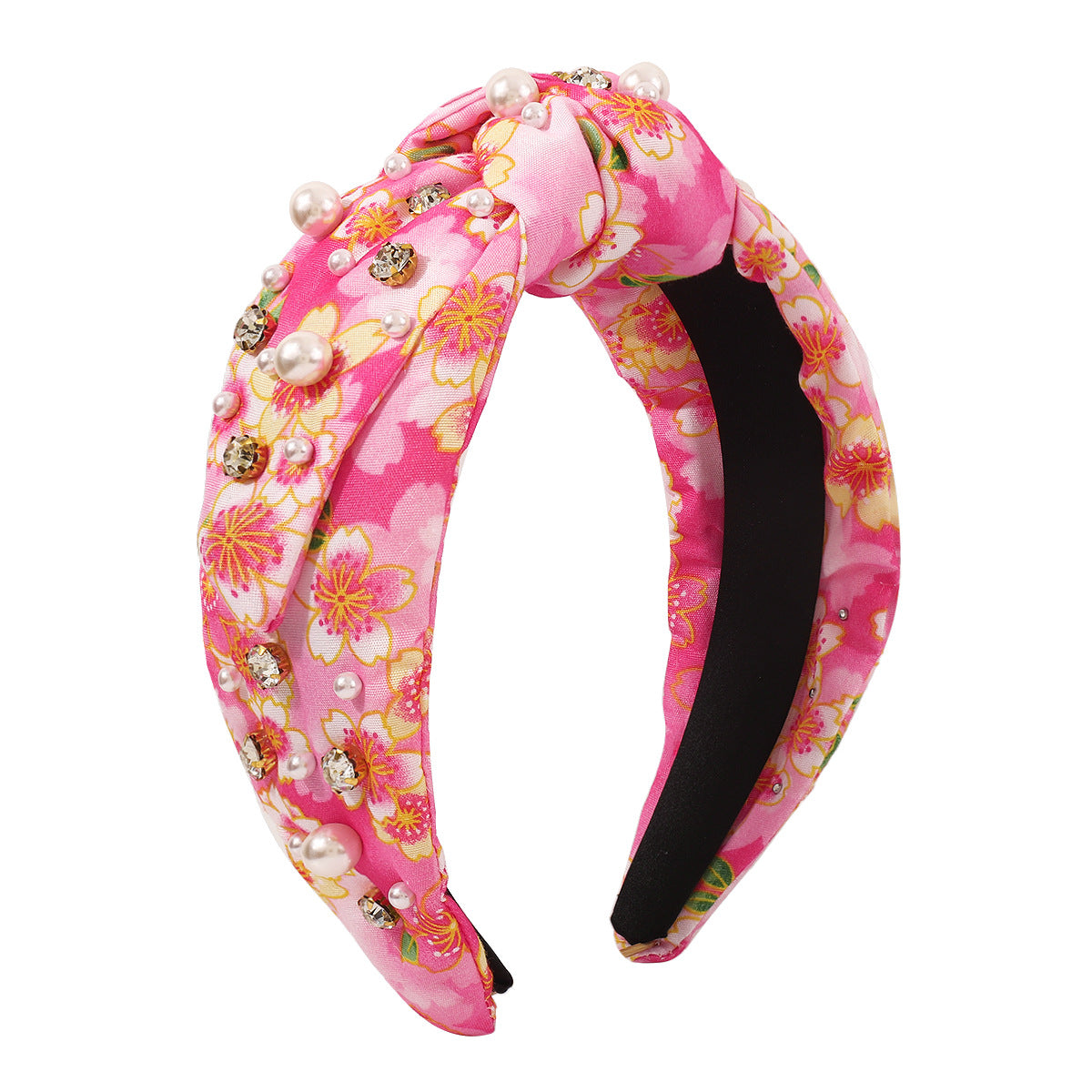 F4849 Ethnic Color Printing Casual Headband Fabric Art Knotted Pearl Rhinestone Mori Girl Fashion Headband