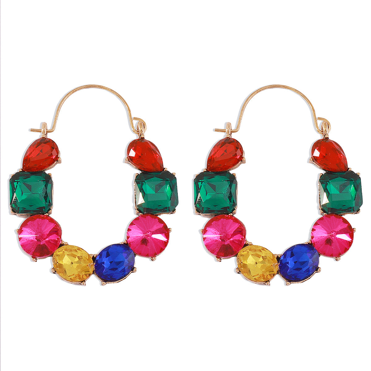 E1719 retro old geometric exaggerated earrings women colored diamond personality irregular rhinestone light luxury earrings