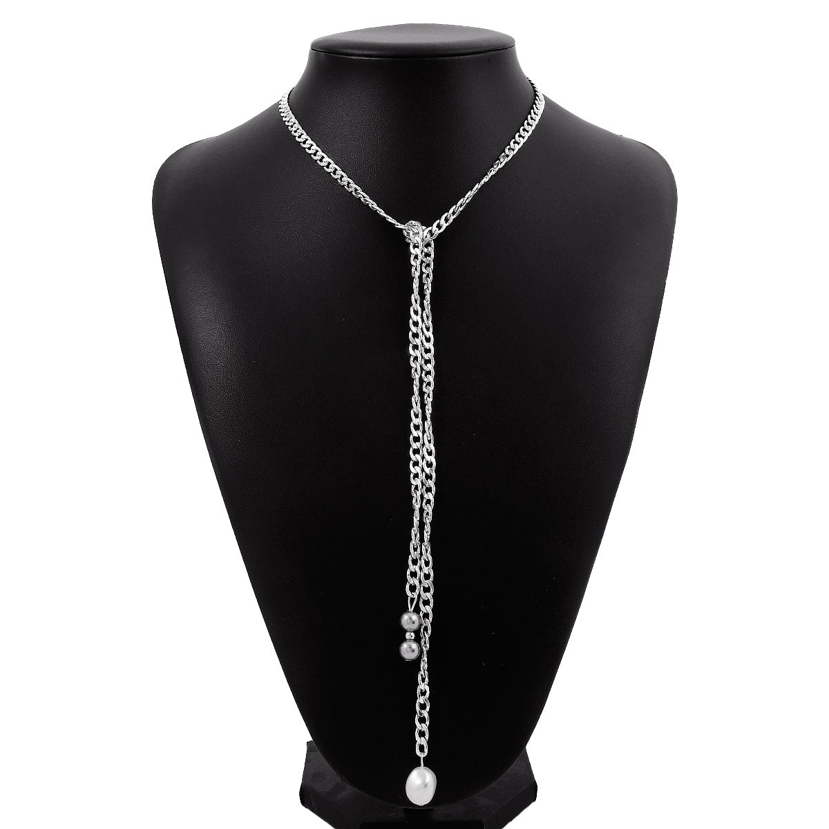 N1571 Gentle and fragrant personality necklace Cuban chain single-layer necklace elegant long pearl back decoration