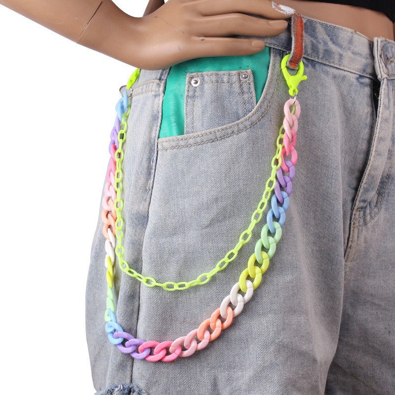 Fashion Waist Jewelry Versatile Candy Color Double Layer High Street Retro Color Resin Pants Chain Chain