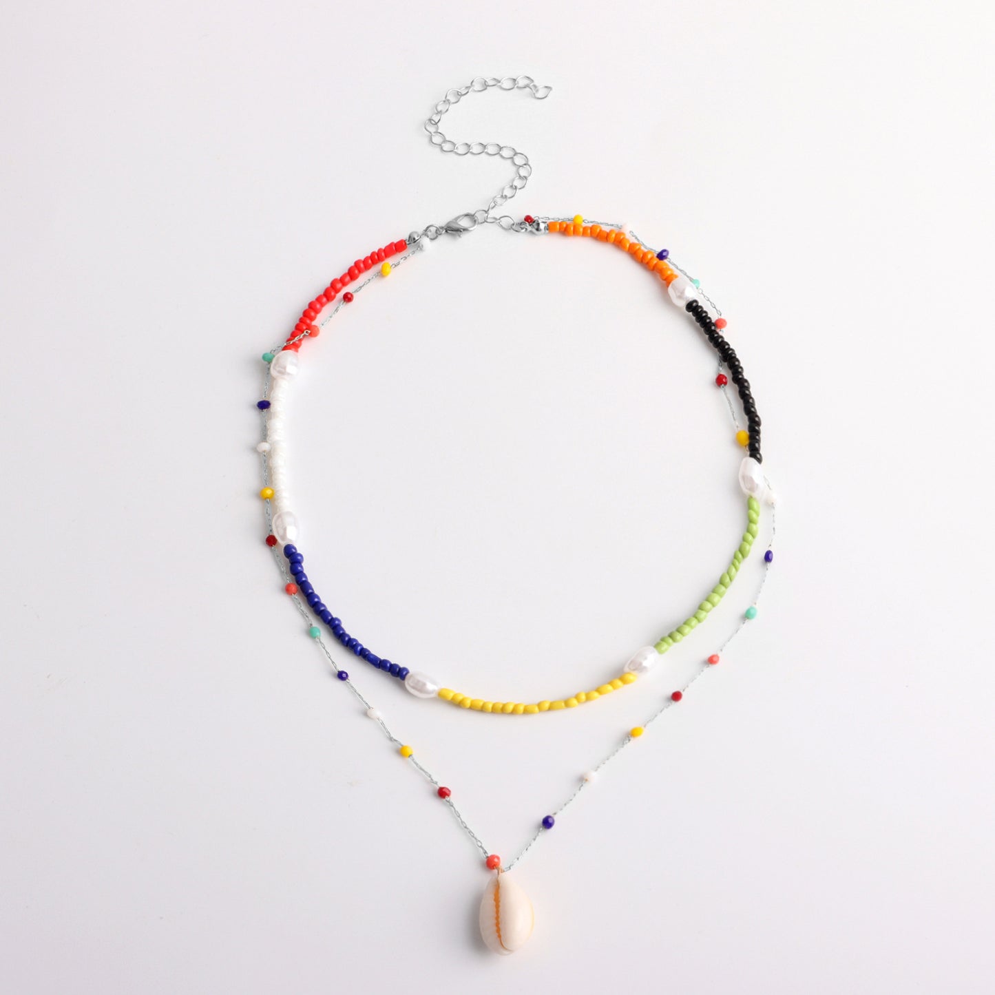 Jewelry temperament simple colorful bead shell pendant necklace female trend punk rice bead pearl necklace