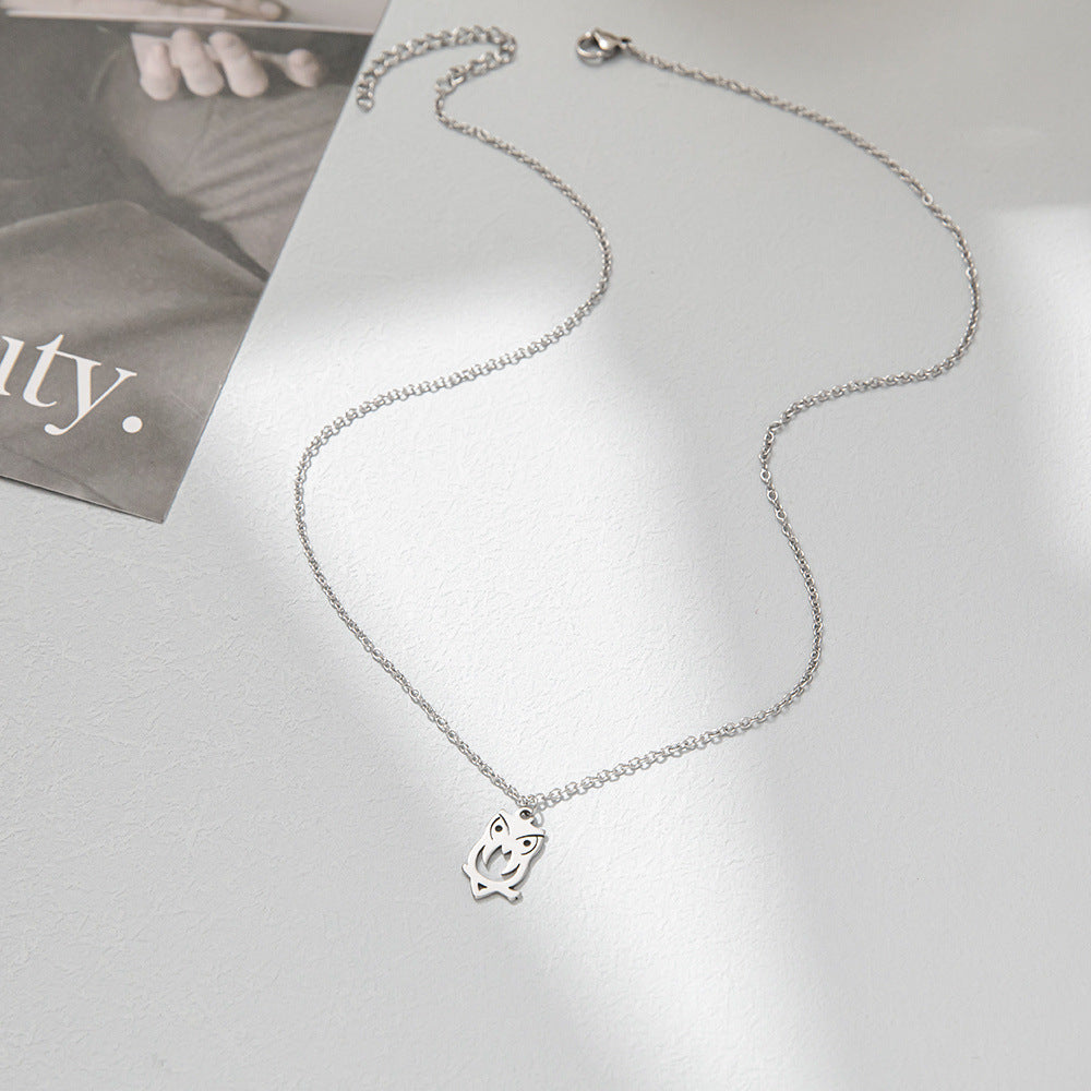 Stainless Steel Animal Owl Hollow Cross Chain Pendant Necklace Geometric Hollow Origami Pendant Animals