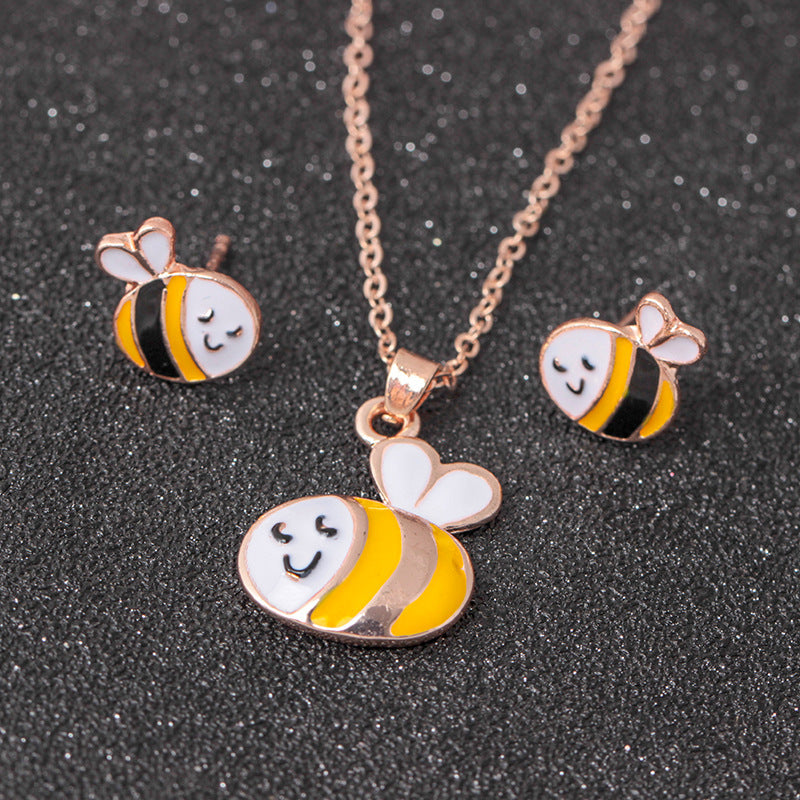 Fashion Color Pony Painting Oil Necklace Set Cartoon Creative Animal Earrings Pendant Jewelry