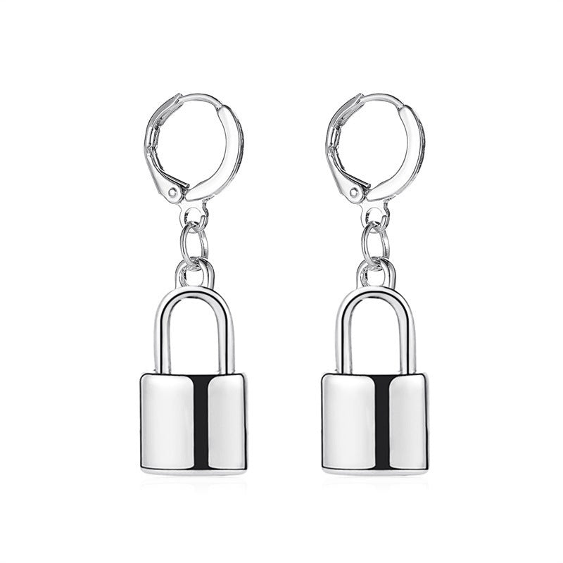 ins lock earrings female fashion punk simple metal lock earrings hip-hop earrings
