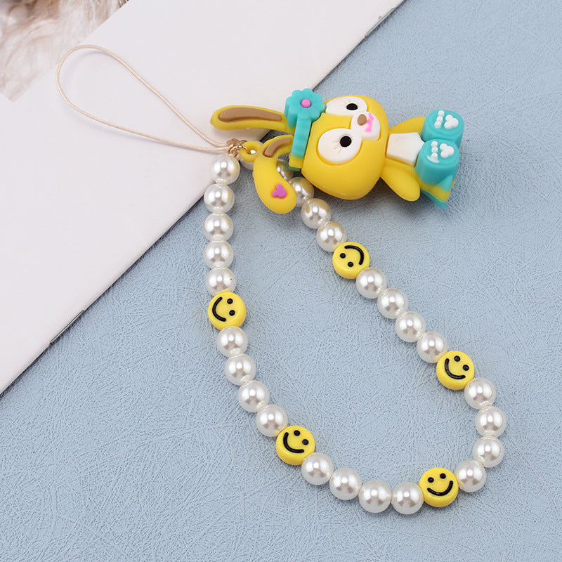 Fashion Imitation Pearl Smiley Face Beaded Phone Chain Cute Soft Tao Xingdailu Phone Lanyard
