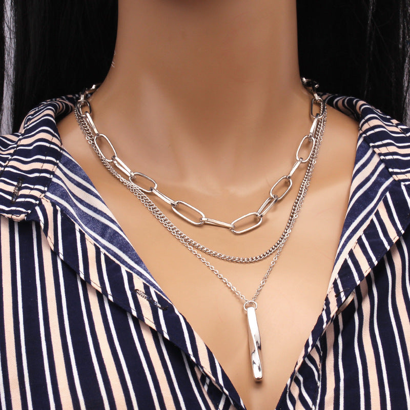 Jewelry Fashion Versatile Rotating Pendant Necklace Punk Geometric Set Simple Hip Hop Necklace