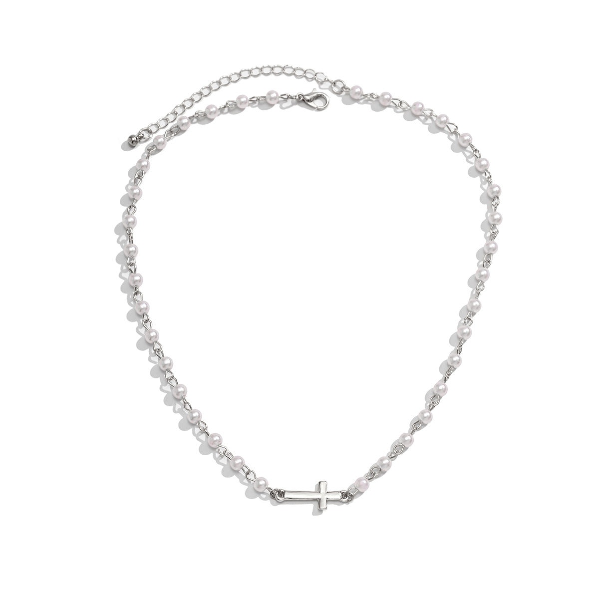 Jewelry Retro Pearl Chain Cross Necklace French Simple Blue Devil Eyes Necklace