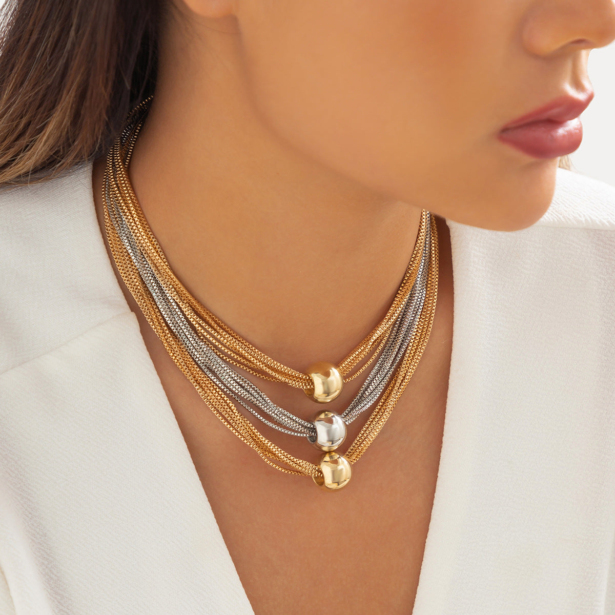 Jewelry exaggerated metal ball pendant necklace personality multi-layer box chain retro necklace female