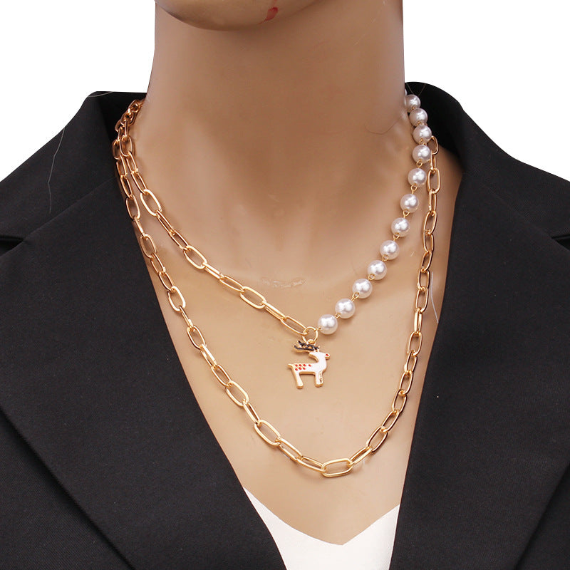 Christmas series fashion Christmas drip oil old man elk pendant creative festive necklace