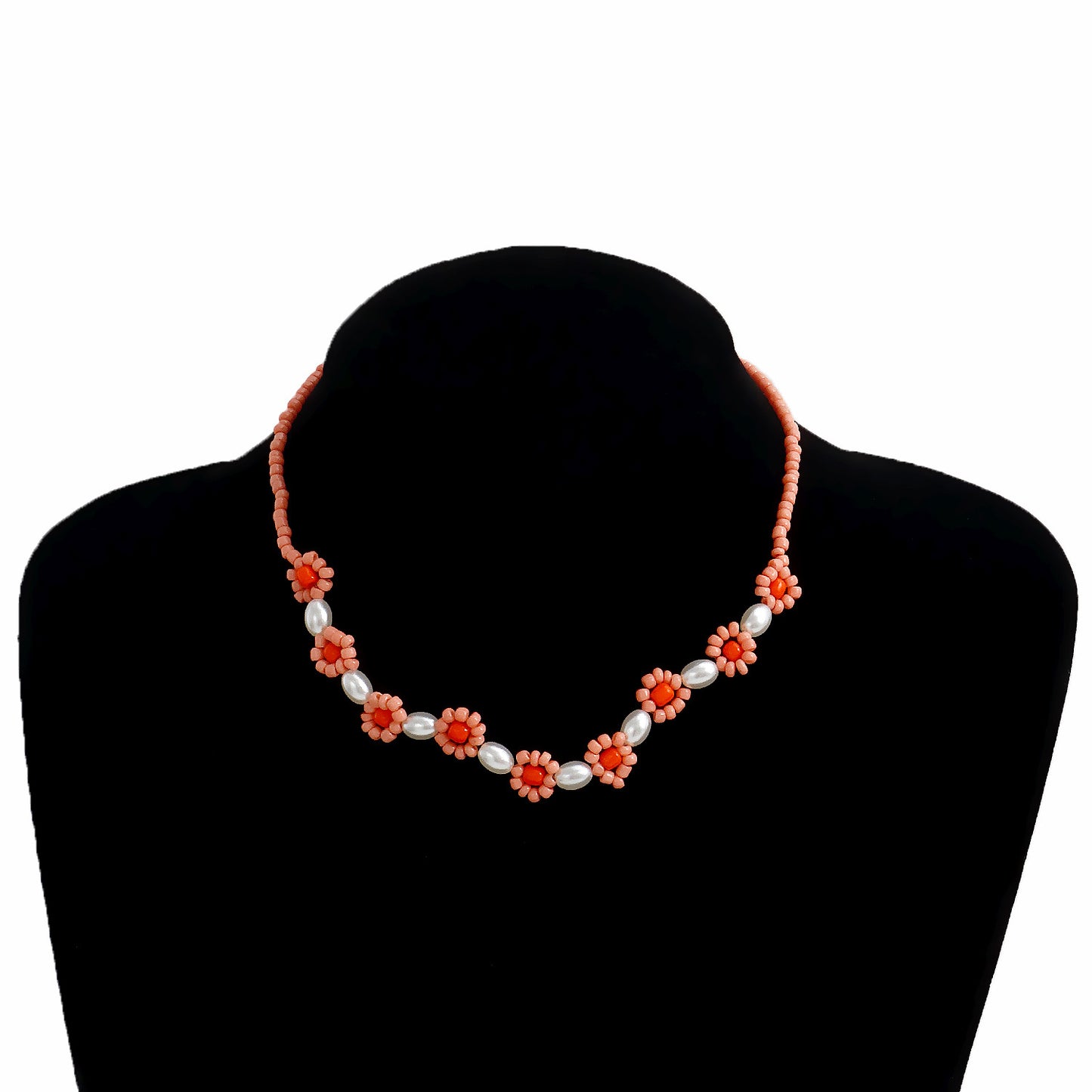 Creative mixed color small flower imitation pearl sweet cool necklace female small fresh and simple handmade rice bead flower necklace