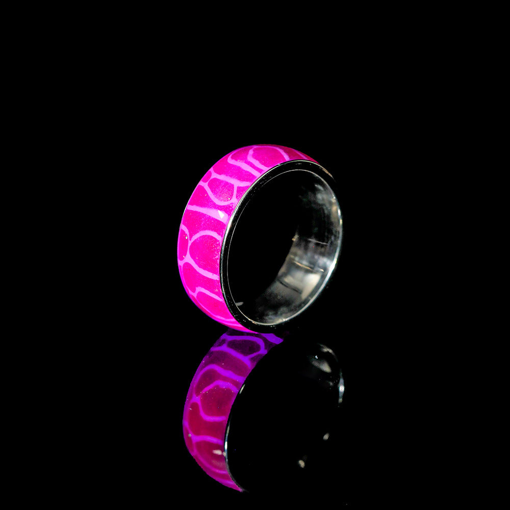 Fashion simple original design stainless steel resin luminous forest zebra pattern creative ring