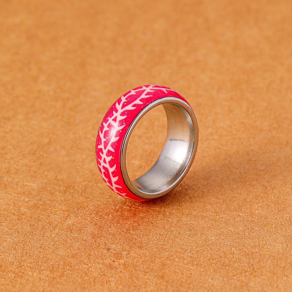 Original Design Fashion Simple Trend Stainless Steel Resin Luminous Thorn Pattern Creative Ring