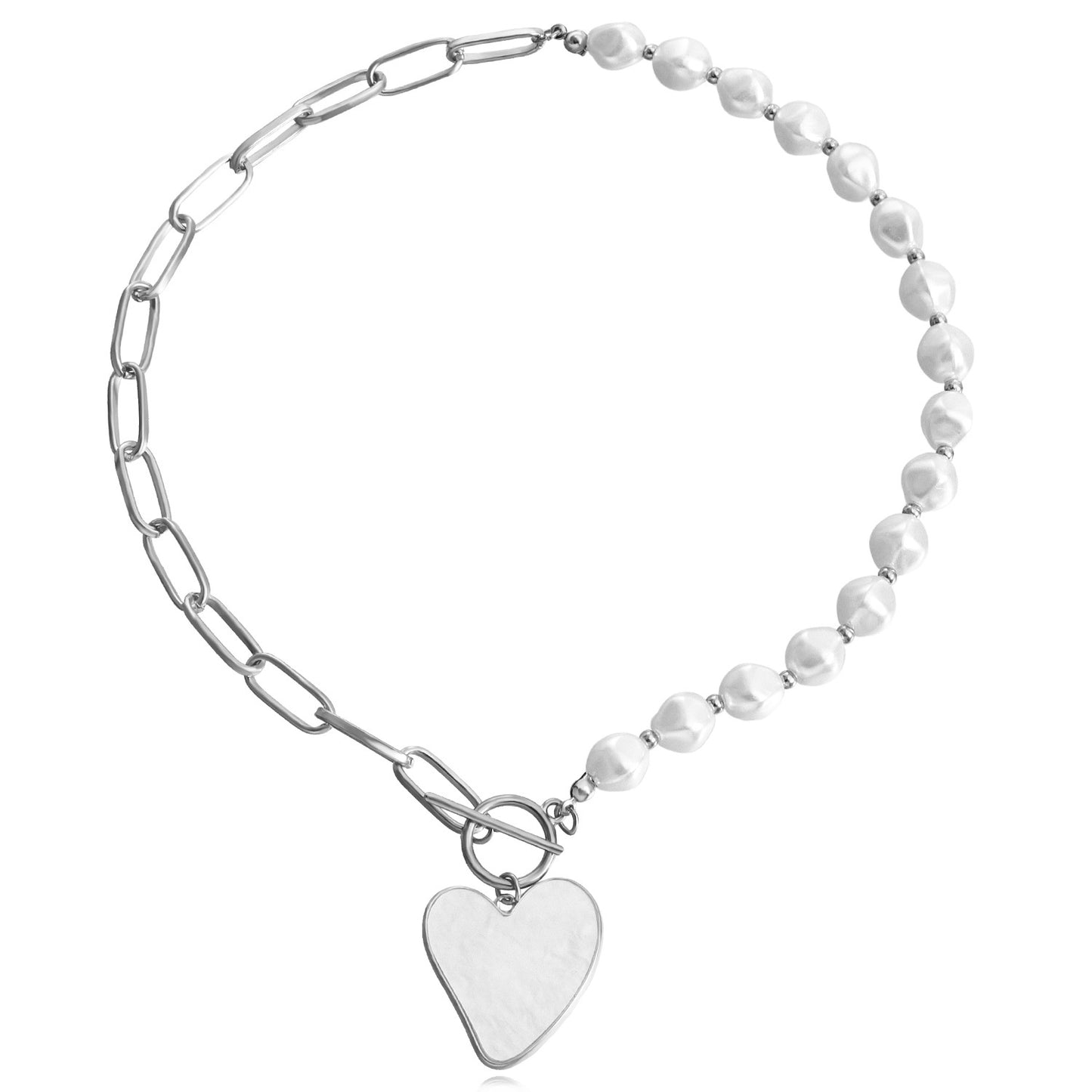 Jewelry Trendy Stitching Chain Geometric Rhombus Pearl Heart Fritillary Pendant Necklace Female Sweater Chain