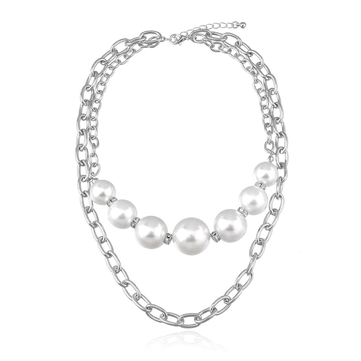 Jewelry diamond-studded large pearl multi-layer necklace female personality retro exaggerated punk chain necklace