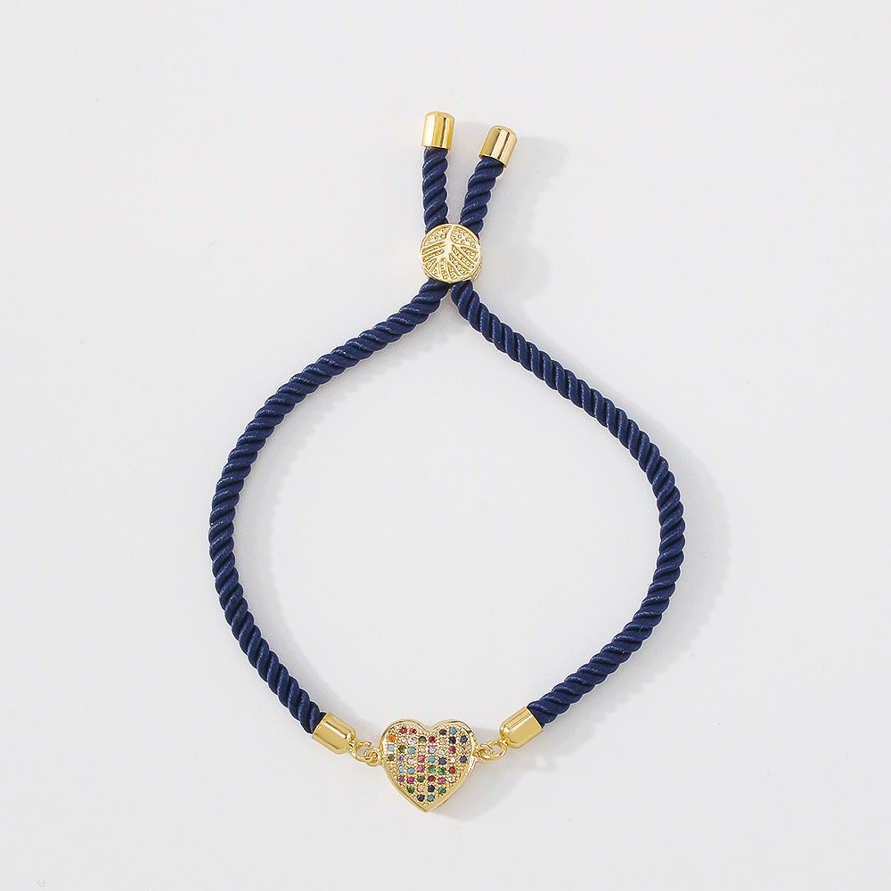 ZB5 Romantic Red Rope Jewelry Geometric Heart Zircon Bracelet Niche Daily Commuting Fashion Jewelry