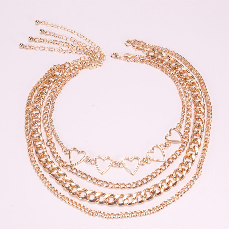 Jewelry Hip Hop Punk Chain Multilayer Necklace Fashion Simple Peach Heart Chain Necklace Women