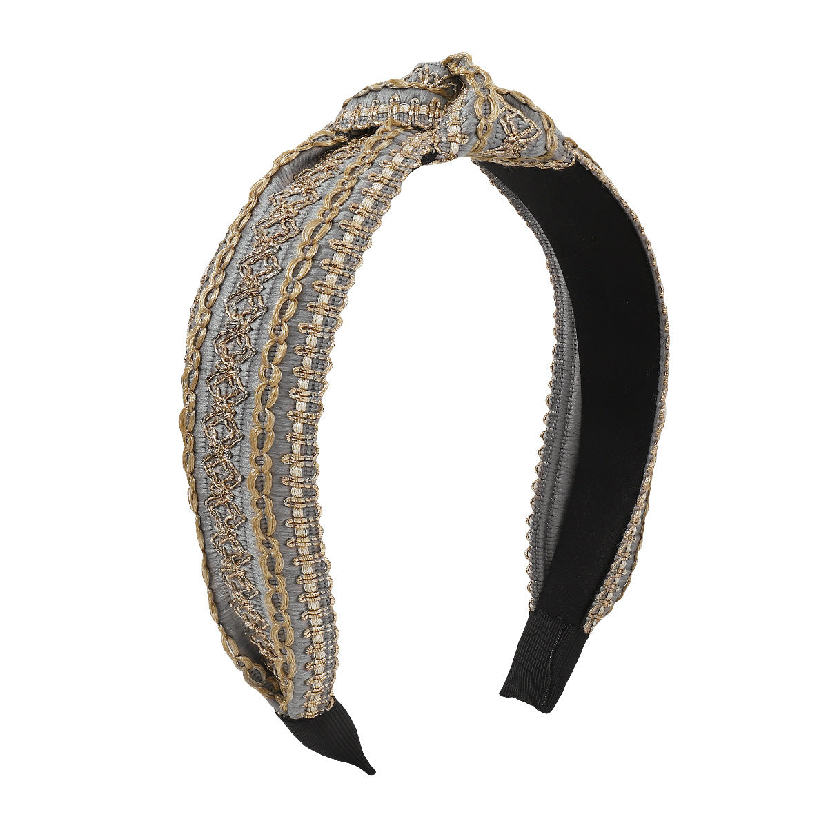 F471 Retro wide-brimmed ethnic embroidery headband temperament knotted simple adult going out pressing hair headband