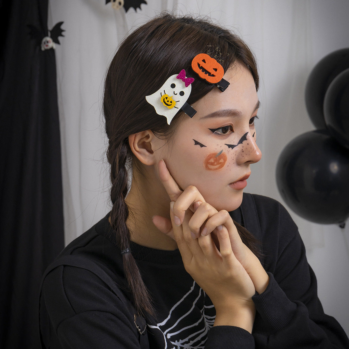 Halloween funny pumpkin head ghost hair clip set duckbill clip simple felt meniscus hat hair accessories headdress